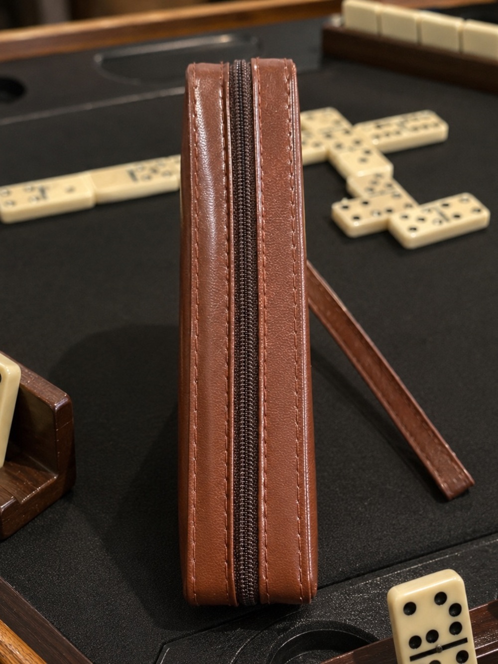 Classic Cream Portable Domino Set in Brown Case - Picture 4 of 7